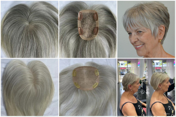 3x5 mono topper with 100% natural gray color hair can bleach and color free